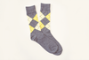 Personalized Groomsmen Gift for Wedding Yellow and Gray Argyle Socks and Label 