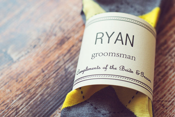 Personalized Groomsmen Gift for Wedding Argyle Socks and Label 