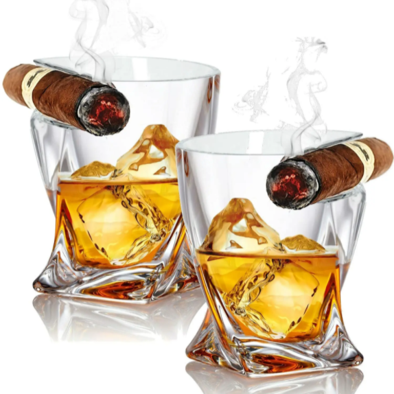 Cigar Whiskey Glass - Old Fashioned Twist Whiskey Glass 2 Pk